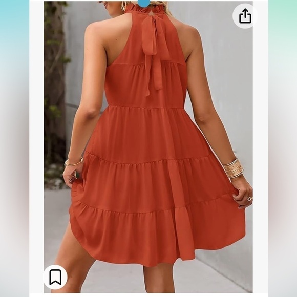 NWT Casual Halter Sleeveless Flowy Mini Babydoll Tiered Pleated Beach Sundress - Picture 2 of 4
